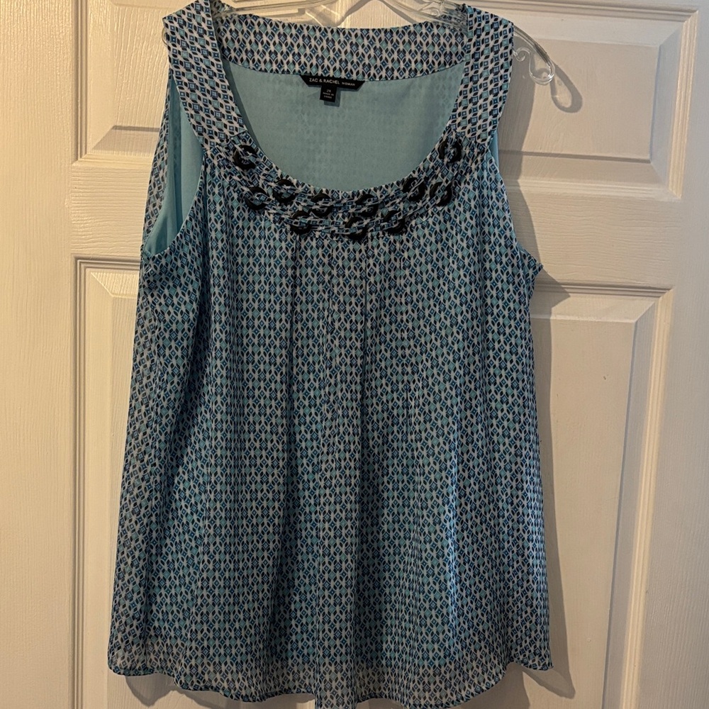Zac & Rachel Teal Patterned Sleeveless Blouse